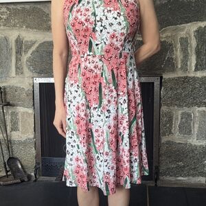 Tommy Hilfiger Pink and White Floral Midi Dress